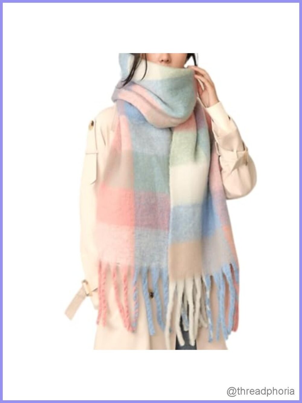 Chunky Knit Plaid Scarf for Women Oversized Cold Weather Wrap Shawl
